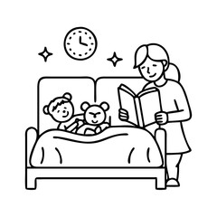 bedtime story icon, bedtime story line art - simple line art of bedtime story, perfect for bedtime story logos and icons
