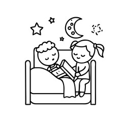 bedtime story icon, bedtime story line art - simple line art of bedtime story, perfect for bedtime story logos and icons