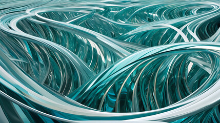 Abstract teal and white swirls create a mesmerizing, dynamic composition.  The interplay of light and shadow adds depth and texture to this modern art piece.
