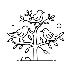 birds nesting in tree icon, birds nesting in tree line art - simple line art of birds nesting in tree, perfect for birds nesting in tree logos and icons