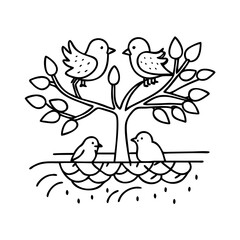birds nesting in tree icon, birds nesting in tree line art - simple line art of birds nesting in tree, perfect for birds nesting in tree logos and icons