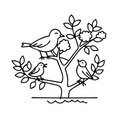 birds nesting in tree icon, birds nesting in tree line art - simple line art of birds nesting in tree, perfect for birds nesting in tree logos and icons