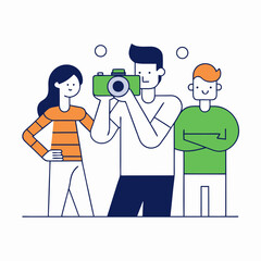 man and woman with camera line art vector 