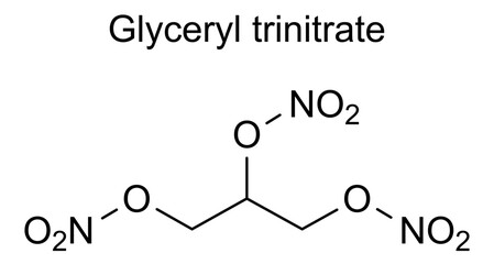 Chemical structure of glyceryl trinitrate, drug substance