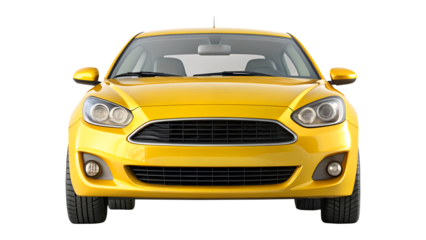 yellow car isolated on transparent white background, clipping path
