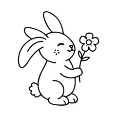 bunny holding a flower icon, bunny holding a flower line art - simple line art of bunny holding a flower, perfect for bunny holding a flower logos and icons