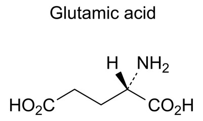 Chemical structure of glutamic acid, drug substance