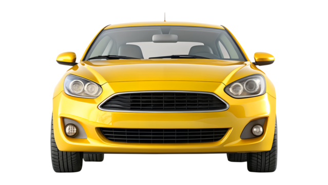yellow car isolated on transparent white background, clipping path