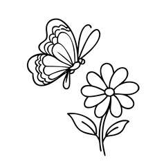 butterfly on flower icon, butterfly on flower line art - simple line art of butterfly on flower, perfect for butterfly on flower logos and icons