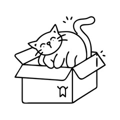cat playing in box icon, cat playing in box line art - simple line art of cat playing in box, perfect for cat playing in box logos and icons