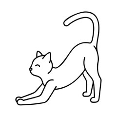 cat stretching icon, cat stretching line art - simple line art of cat stretching, perfect for cat stretching logos and icons