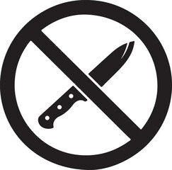 Black knife symbol crossed out with a line inside a circle indicating prohibition Great for security and safety signage