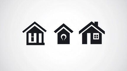 Three different home icons in black color on white background