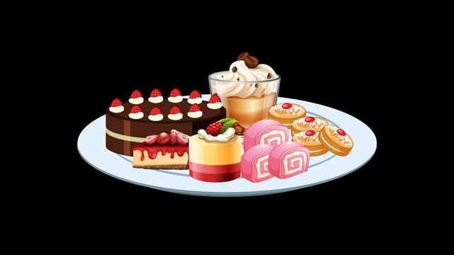 Dessert Plate Pop Animation - Cakes, Pastries, Alpha, 4K