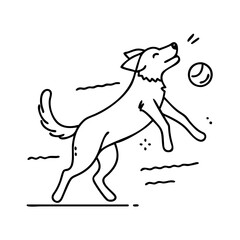 dog playing fetch icon, dog playing fetch line art - simple line art of dog playing fetch, perfect for dog playing fetch logos and icons