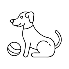 dog with ball icon, dog with ball line art - simple line art of dog with ball, perfect for dog with ball logos and icons