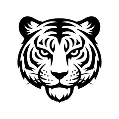 Tiger head vector logo design, face  for retro logos, emblems, badges, labels, icon template and tshirt vintage design element. Isolated on white background black color