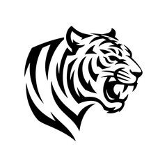 Tiger head vector logo design, face  for retro logos, emblems, badges, labels, icon template and tshirt vintage design element. Isolated on white background black color