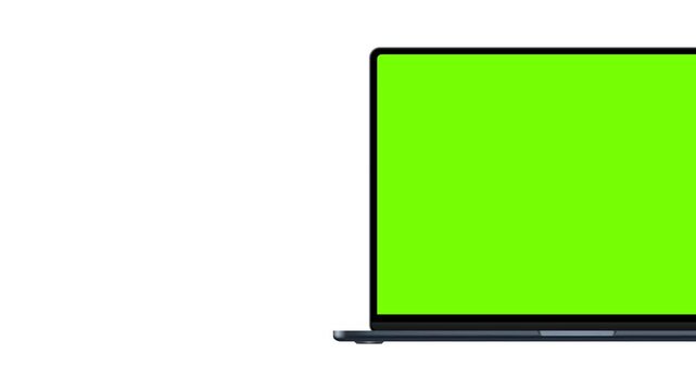 Animated Laptop Mockup With Green Screen, Isolated On White Background. Animation With Space For Text Or Graphics For Your Web Presentations