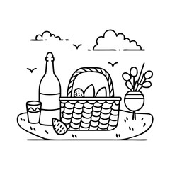 easter picnic icon, easter picnic line art - simple line art of easter picnic, perfect for easter picnic logos and icons