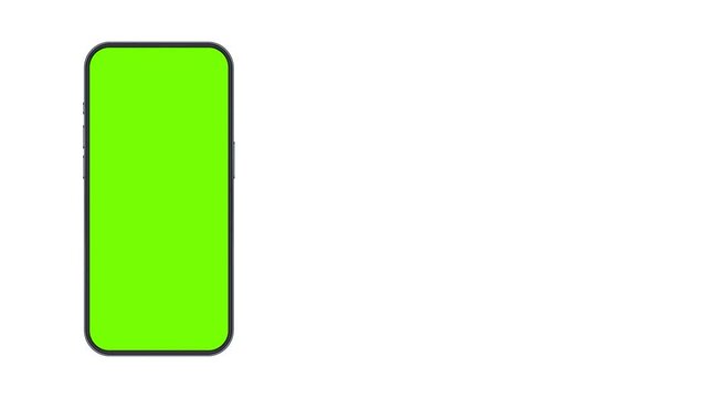 Smartphone Animated Mockup With Green Screen For Showcase App Or Promo Presentations, Isolated On White Background