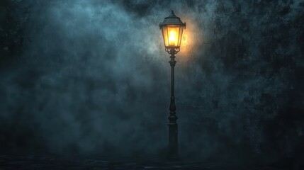 Mysterious lamp post misty night
