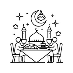 eid dinner icon, eid dinner line art - simple line art of eid dinner, perfect for eid dinner logos and icons