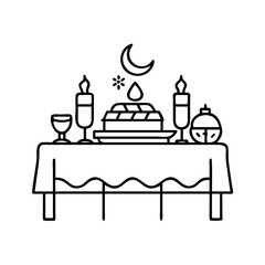 eid feast table icon, eid feast table line art - simple line art of eid feast table, perfect for eid feast table logos and icons
