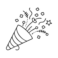 exploding confetti popper icon, exploding confetti popper line art - simple line art of exploding confetti popper, perfect for exploding confetti popper logos and icons