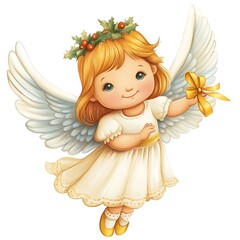 Cute angel with golden hair and holly decoration