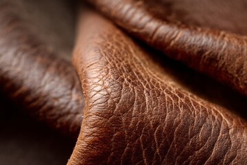 Fototapeta premium Macro shot captures the intricate texture of rich brown full-grain leather, highlighting its durability and luxurious appeal in natural lighting Generative AI