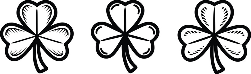 Shamrock Outline Clipart Trio Lucky Clover St. Patrick’s Day Vector.