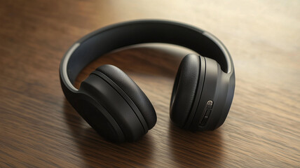 A Pair of Sleek Modern Bluetooth Headphones Resting on a Wooden Desk Evoking Technology and Convenience (8)