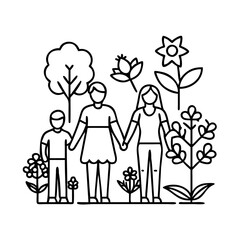 family garden icon, family garden line art - simple line art of family garden, perfect for family garden logos and icons