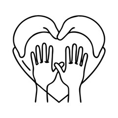 family hands around heart icon, family hands around heart line art - simple line art of family hands around heart, perfect for family hands around heart logos and icons
