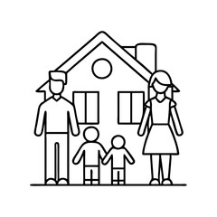 family home icon, family home line art - simple line art of family home, perfect for family home logos and icons