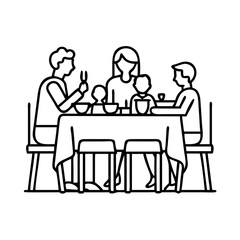 family meal at table icon, family meal at table line art - simple line art of family meal at table, perfect for family meal at table logos and icons