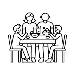 family meal at table icon, family meal at table line art - simple line art of family meal at table, perfect for family meal at table logos and icons