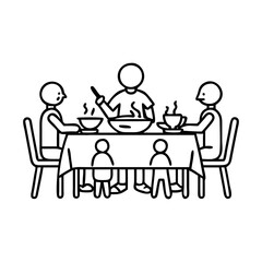 family meal at table icon, family meal at table line art - simple line art of family meal at table, perfect for family meal at table logos and icons