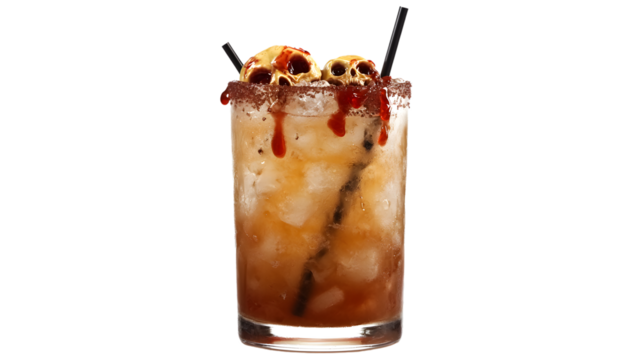 Exquisite Zombie Cocktail with Tropical Fruit Garnish on White Background - Aspect Ratio 16:9