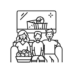 family movie night icon, family movie night line art - simple line art of family movie night, perfect for family movie night logos and icons