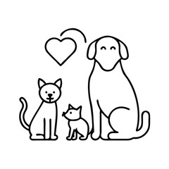 family pet dog or cat icon, family pet dog or cat line art - simple line art of family pet dog or cat, perfect for family pet dog or cat logos and icons