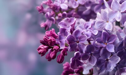 A close up view of purple lilac flowers blooming in a garden during the spring season time