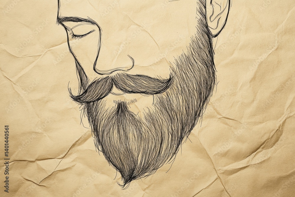 Poster minimal illustration of a beard on craft paper texture showcasing artistic simplicity and elegant de