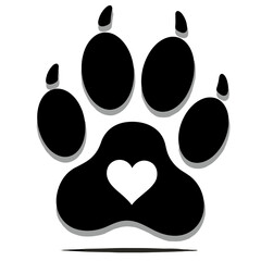 Fototapeta premium Black paw print with heart shape symbolizing love for animals 