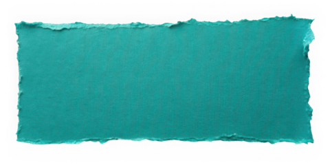 A vibrant teal torn paper strip with rough edges, set against a clean background, perfect for showcasing creativity in design and crafts.