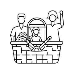 family picnic basket icon, family picnic basket line art - simple line art of family picnic basket, perfect for family picnic basket logos and icons