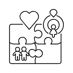 family puzzle heart icon, family puzzle heart line art - simple line art of family puzzle heart, perfect for family puzzle heart logos and icons