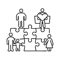 family puzzle pieces icon, family puzzle pieces line art - simple line art of family puzzle pieces, perfect for family puzzle pieces logos and icons