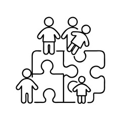 family puzzle pieces icon, family puzzle pieces line art - simple line art of family puzzle pieces, perfect for family puzzle pieces logos and icons